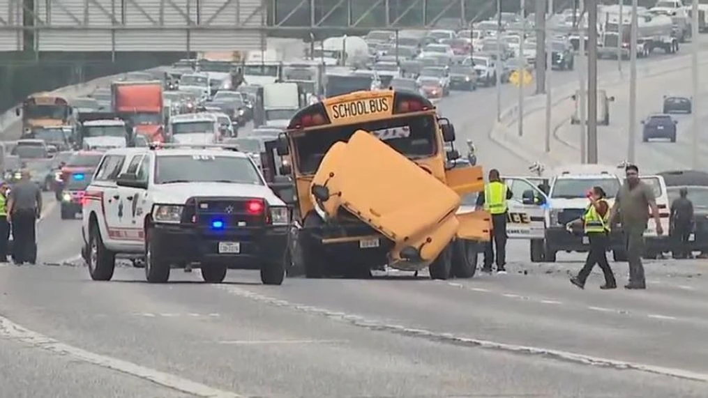 major vehicle accident involving a school bus on HWY 90 in San Antonio